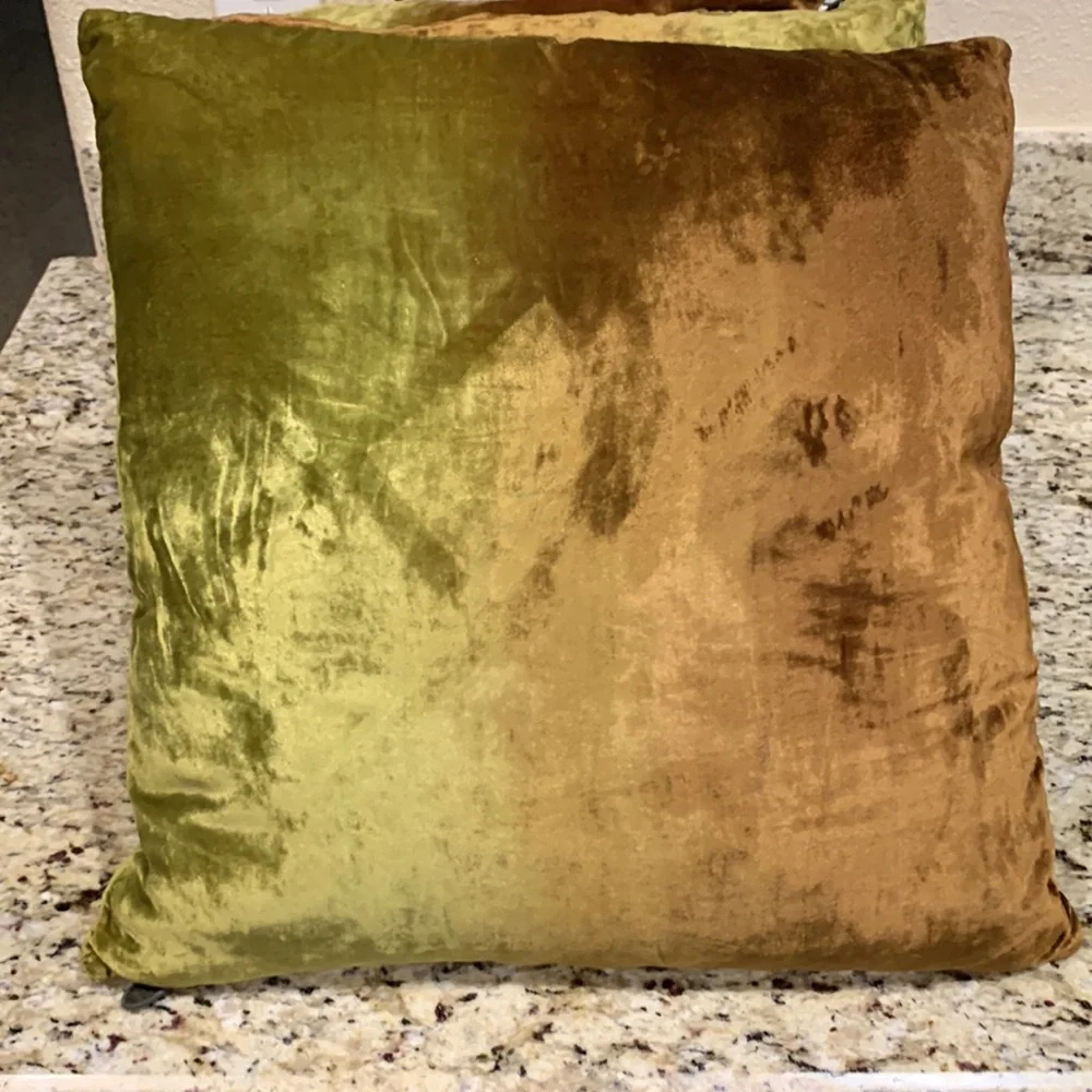 Pier One Velvet Two Color Green Brown Square Decorative Pillow Set